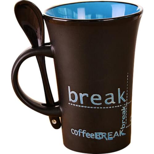 New Simple Letter Ceramic Coffee Mug With Spoon Kids Cute Breakfast Milk Cup Creative Tumbler Tea Water Cup Drinkware Women Gift