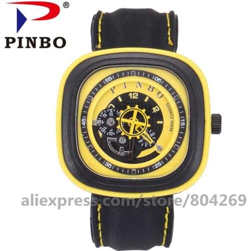 Wholesale Fashion Simple Silicone Watch Men Analog Quartz Dress Watches Men Casual Gear Black Cases Wrist Watch PINBO 919940