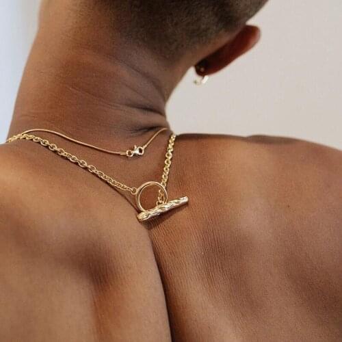 Hammered Toggle Clasp Gold Alloy Necklaces for Women and Men Punk Hip Hop Geometric Chokers Necklace Minimalist Necklaces Unisex