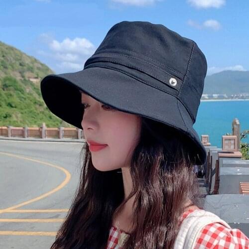 Summer Bucket Hats Sun Protection Women Panama Fold Beach Sunhat Fashion Casual Cotton Outdoor Travel Hat