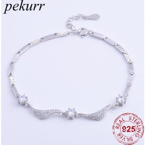 Pekurr 925 Sterling Silver Ocean Wave Cubic Zircon Bead Bracelets Charms For Women Accesories Fashion Jewelry