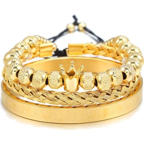 Luxury men crown bracelet copper crown stainless steel bangle bracelets Mens jewellery 3pcs/set pulsera hombre Men jewelry