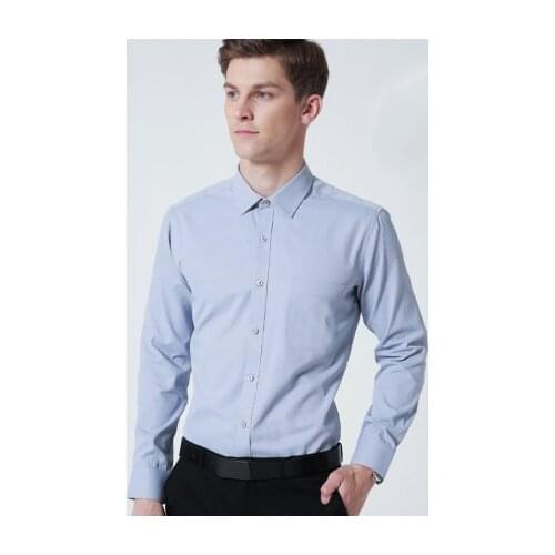 Obrix Male Classic Formal Shirt Smart Casual Work Solid Pattern Businessman Office Style Dress Shirt For Men