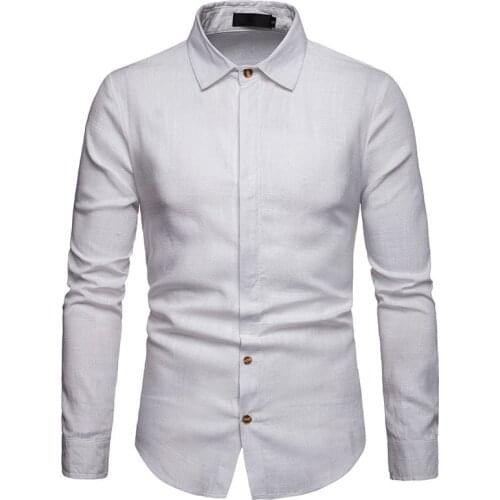 Mens Long Sleeve White Linen Shirt 2019 Brand New Mens Slim Fit Button Down Dress Shirts Tuxedo Shirt Men Business Chemise Homme