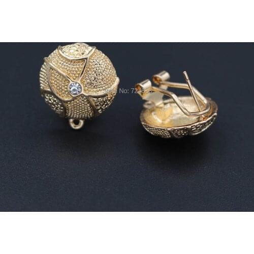 Earrings post with Loop Connectors Base Blanks Paved CZ 18mm Circle African Dubai Women Clip Stud Earrings DIY Findings Bulk