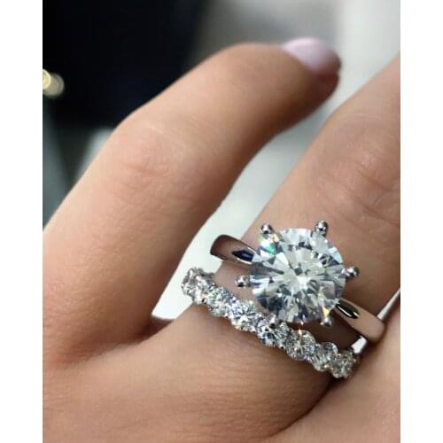 Six Claws 925 Sterling Silver 2ct Round Diamond Rings finger Emerald Wedding Engagement Cocktail Rings Sets for women Jewelry