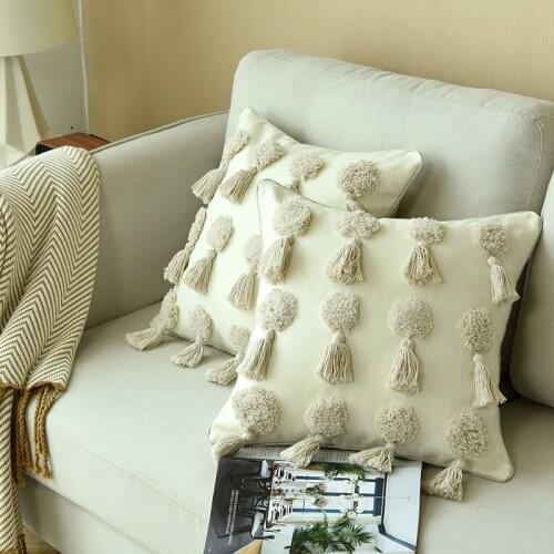 Nordic Tufted Floor Cushion 45*45cm Ins Pillow Moroccan Style Handmade Tassel Sofa Pillowcase for Backrest Pillow
