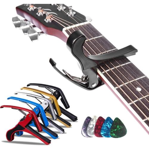 2pcs Guitar Capo Trigger Clamp for Acoustic Electric Classical Folk Guitars Basses Ukulele Banjo with 10 Assorted Picks Set
