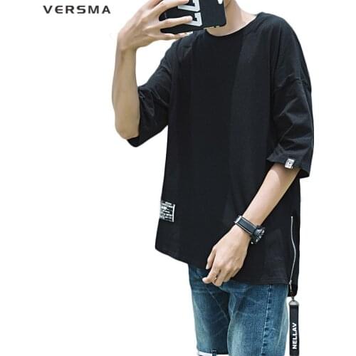 VERSMA 2017 Fashion Korean Harajuku Ribbon Side Zipper Patchwork T-shirt Men Summer Hip Hop Dovetail Loose Oversize T Shirts Men