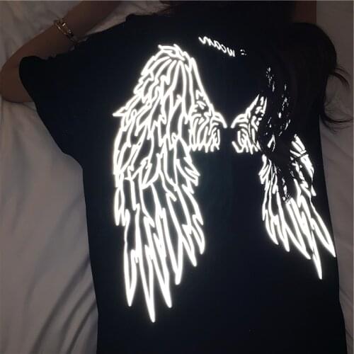 Vintage Punk Harajuku Gothic Dark Loose Short Sleeve Plus Size Top wing Reflective print clothes dropshipping Black Dropshipping