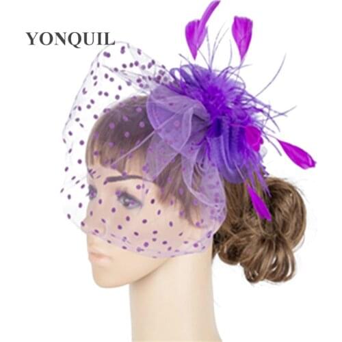 Fashion New Handmade Multicolors Veils Net and Feather Fascinator Hats Bridal Headpiece Occasion Party Millinery Headwear MYQ050
