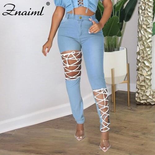Znaiml Sexy Blue Hollow Out Denim Bermudas Summer Women Jeans Lace Up Bandage Distressed Y2K Jeans Streetwear Plus Size S-3XL