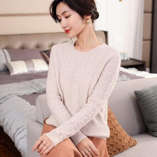 JECH2019 Women High-grade Wool Sweater Cashmere Wool O-Neck Regular Pullovers Striped Regular Full Casual Sweater