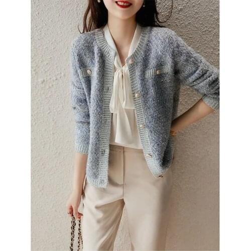 Chic Women Bling Bling Knitted Cardigan Autumn Spring Fine Sequins Design High Quality Lady Sweater Coat Elegant Vintage Jacket