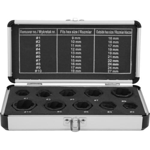10Pcs Bolt Remover Hex Black Steel Damaged Nut Stud Extractor Removal Kit With Aluminium Box