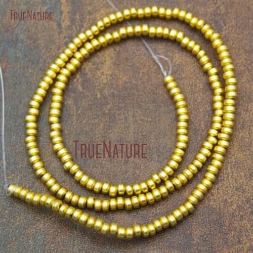 10Strand Hematite Beads Retentive Gold Electroplated Matte Cylindrical Beads 2x4mm BE14060