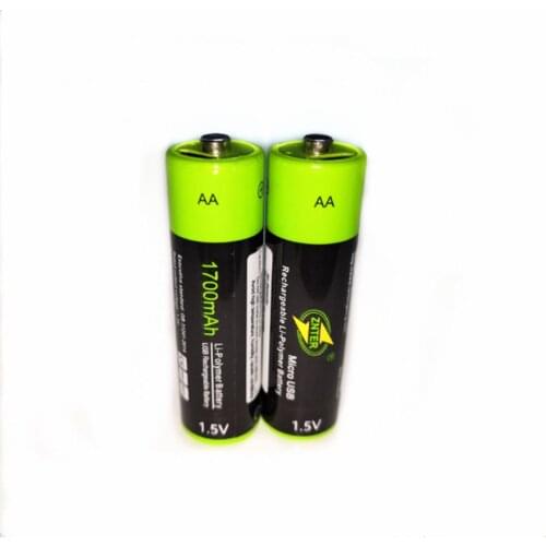 2pcs ZNTER New AA Rechargeable Battery 1.5V 1700mAh USB Rechargeable Lithium Polymer Battery Fast Charging via Micro USB Cable