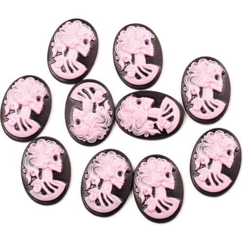 20Pcs Black Flatback Pink Skull Resin Decoration Crafts Beads Flatback Cabochon Scrapbook DIY Embellishments Accessories