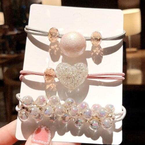 3PCS/Set Shiny Crystal Heart Hair Bands for Women Luxury Pearls Hairbands Ornament Scrunchie Korean Hair Accessories for Girls