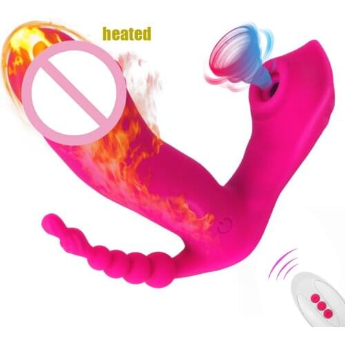 3 In 1 Heated Dildos Anal Beads Sucking Vibrators For Women Butt Plug Panties Sex Toys Adults Products Female Masturbator Erotic