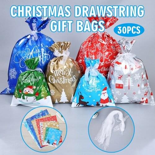 30PCS Christmas Candy Bags Reusable Storage Sacks Boxes Present Gift Bags Drawstring Wrap Bag Xmas Decorations New Year Decor