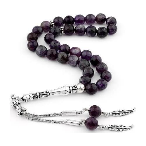 925 Sterling Silver Handmade Rosary with Facet Cut Amethyst Stone