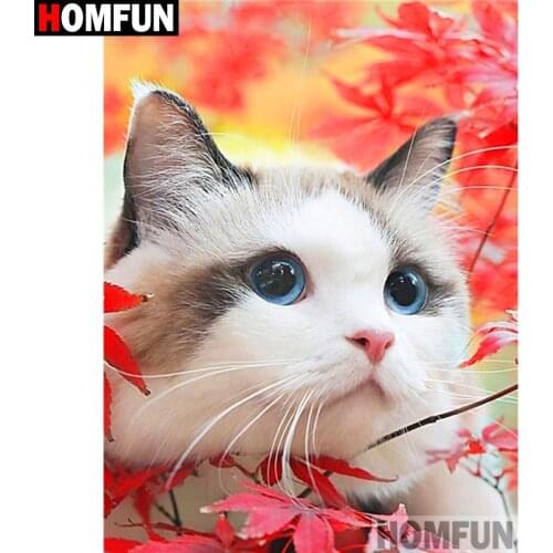 HOMFUN Full Square/Round Drill 5D DIY Diamond Painting "Animal cat" 3D Diamond Embroidery Cross Stitch Home Decor A19389