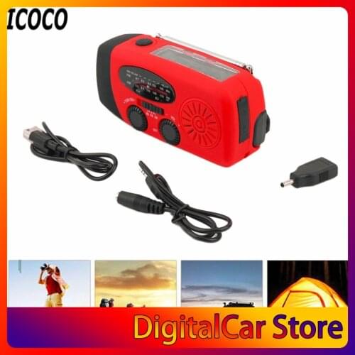 ICOCO 3 in 1 Emergency Charger Flashlight Hand Crank Generator Wind up Solar Dynamo Powered FM/AM Radio Charger LED Flashlight