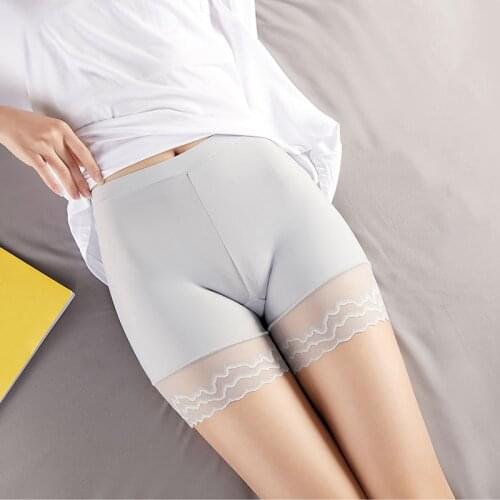 Seamless High Waist Sexy Lace Womens Safety Shorts Pants Nylon Silk Panties Female Emptied Boyshorts Boxers Ladies Underwear