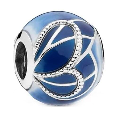 925 Sterling Silver Blue Enamel Butterfly Wing Beads Fit Original 3mm Bracelet&Bangle Making Fashion DIY Jewelry For Women