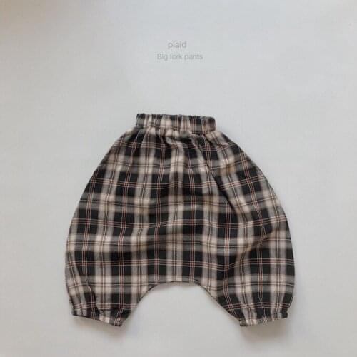 Kids Plaid Pants Korean Baby Boys Plaid Cross Pants 2021 Spring Autumn Toddler Fashion Big PP Cotton Pants Boys Casual Trousers