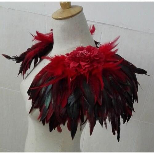Free shipping, handmade coque feather shoulder epaulettes with peony flower #FSP16001R