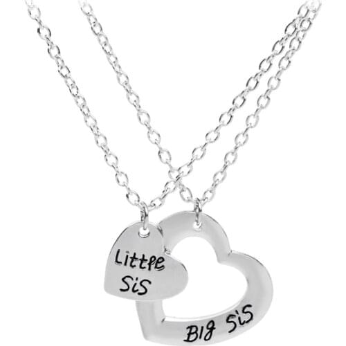 Hot Sell2Pcs/Set Big Sis Little Sis Necklace Big Sister Little Sister Hollow Out Heart Pendant Necklace Love Girl Christmas Gift