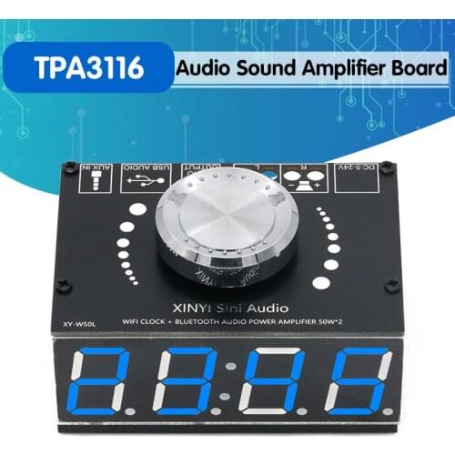 HIFI 50W*2 stereo Bluetooth digital power amplifier board module with WIFI timing clock Xinyi XY-W50L