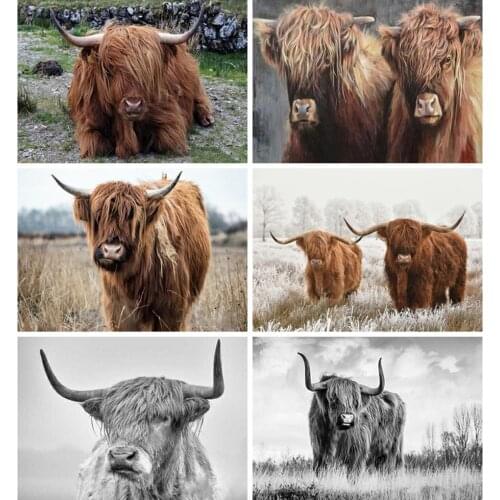 Huacan 5d Diamond Painting Full Drill Animal Farmhouse Home Decor Mosaic Cow Diamond Art Handmade Gift