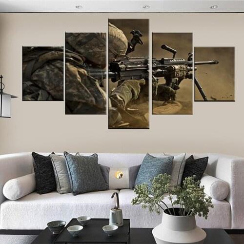 Canvas Painting The army shot war 5 Pieces Wall Art Painting Modular Wallpapers Poster Print for living room Home Decor