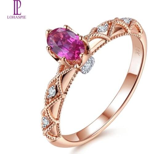 LP Natural No Heated Ruby & Diamonds Ring Solid 14 K Rose Gold Rings Palace Retro Style Fine Jewelry for Valentines Day Gift