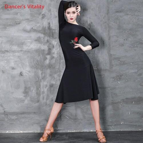 Latin Dance Skirt Performance Clothing New Female Adult Sexy Dress High-End black Professional Competition Clothes