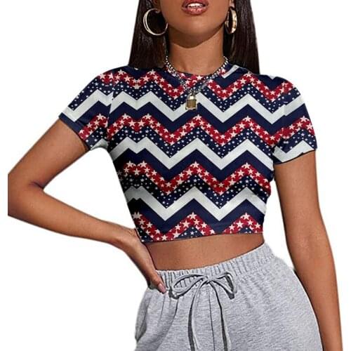 Summer Fashion Women American Flag Print T-shirts Top Ladies Short Sleeve Independence Day T-shirt Slim Undershirt Club Wear Tee