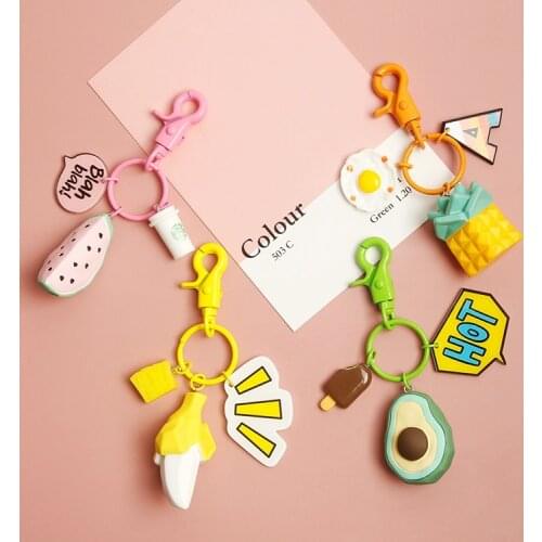 Cute Avocado Banana Watermelon Pineapple Fruit 3D Accessories Resin Keychain For Women Key Chains Ring Bag Pendent Charm D505