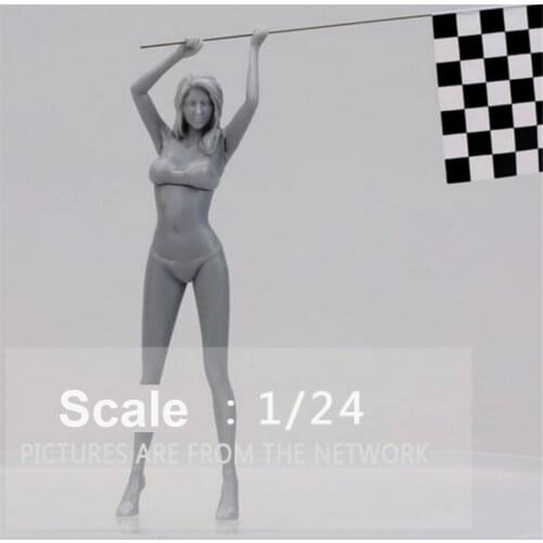 1/24 Scale Model Resin Kit Bikini Car Race Girl Assembly Models Figure Resin Kit Model Colorless Self-Assembled Toy