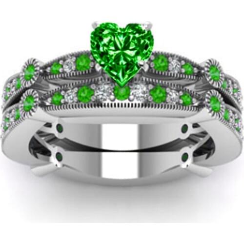 YaYI Fashion Womens Jewelry Couple Ring Heart Green CZ Silver Color Engagement Ring wedding Party Rings gift