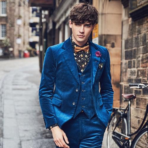 Customized Fashion Blue Velvet Party Dress Mens Suits Custom Made Tuxedo Groom Suit For Wedding 3Pcs(Jacket+Pants+Vest+Tie)