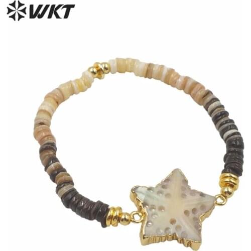 MPB007 Super chic women summer style vacation bracelet candy color natural shell beads bracelet with sea star charms