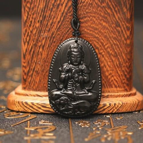 Natural Obsidian Carved Buddha, Lucky Amulets, Lucky Necklaces, Fashion Jewelry Healing Stone Jewelry For Men And Women