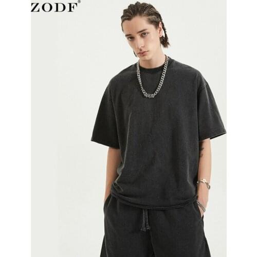 ZODF Retro New Mens Summer 260gsm Cotton T Shirts Loose Unisex Basic Solid Heavy Weight O-Neck Tees Brand Tops HY0248