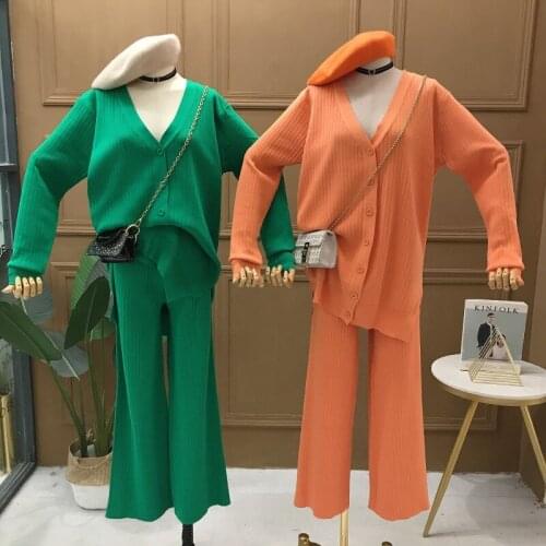 New Arrived Women 2pcs Knit Suit Cardigans + Camisole + Pants Ladies Solid Sportive Tracksuit Lounge Wear Set 2020