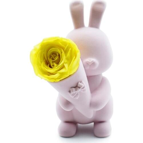 2021 New Year Gift Rose Rabbit Yellow Forever Flower Art Craft Gift Wedding Anniversary Flower Art Ornament