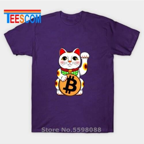 New Mens cat Bitcoin Lucky Maneki Neko T-Shirt Cotton Plus Size kit Tee Short Sleeve T Shirt Male Camiseta T shirt toilet train
