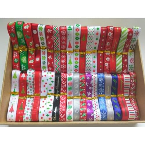 Random set mix 10 style 9MM Christmas printed grosgrain/satin ribbons ,1Y/style GSCSD0910